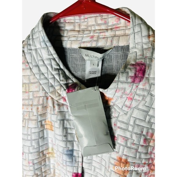 Multiples Camellia wood buttons printed light Cardigan NWT Size Large - Picture 3 of 7